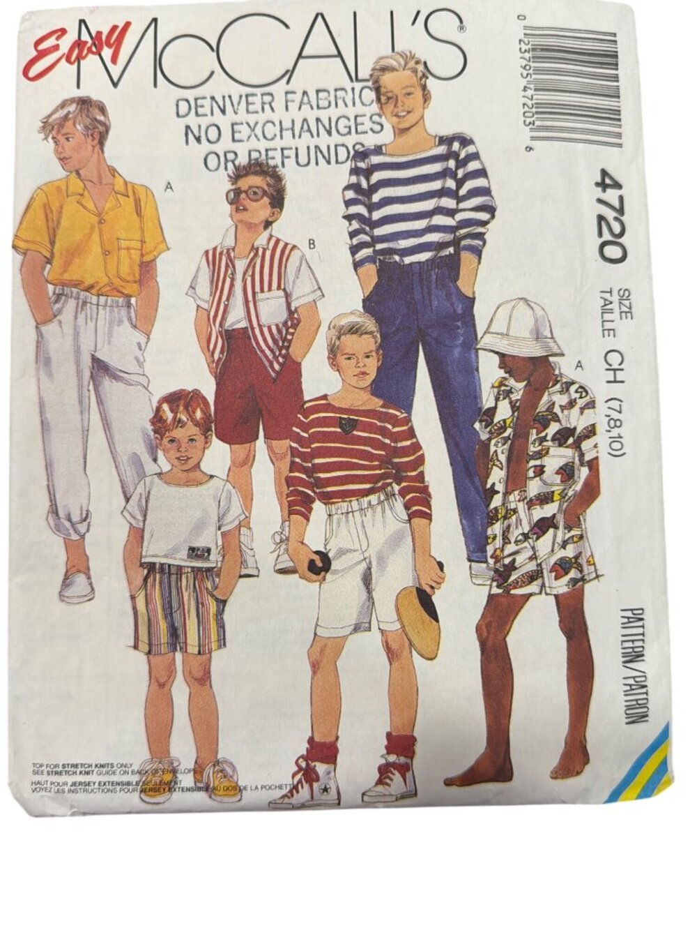 McCalls 4720 Boys & Girls Shirt Shorts Pants Top Sewing Pattern Sizes 7-10